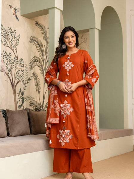 Ebbani Women’s Cotton Motifs Kurta Set with Dupatta