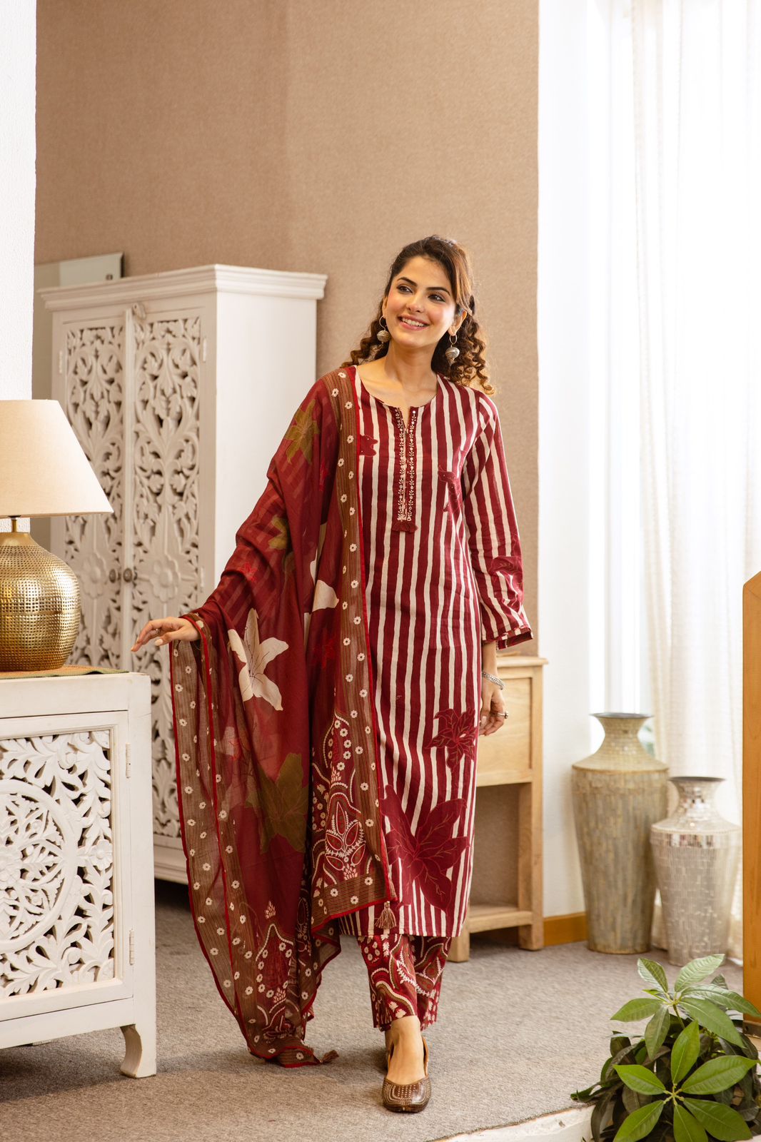 Printed Cotton Kurta Set with Dupatta