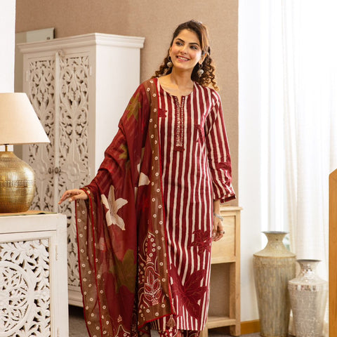 Printed Cotton Kurta Set with Dupatta