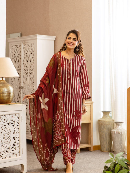 Printed Cotton Kurta Set with Dupatta