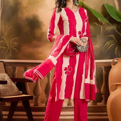 Ebbani Women’s Pure Cotton Red Floral Straight Fit 3pc Kurta Set