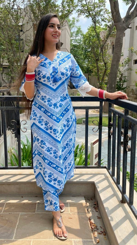 Ebbani Women’s Cotton Printed Blue Co-ords Set