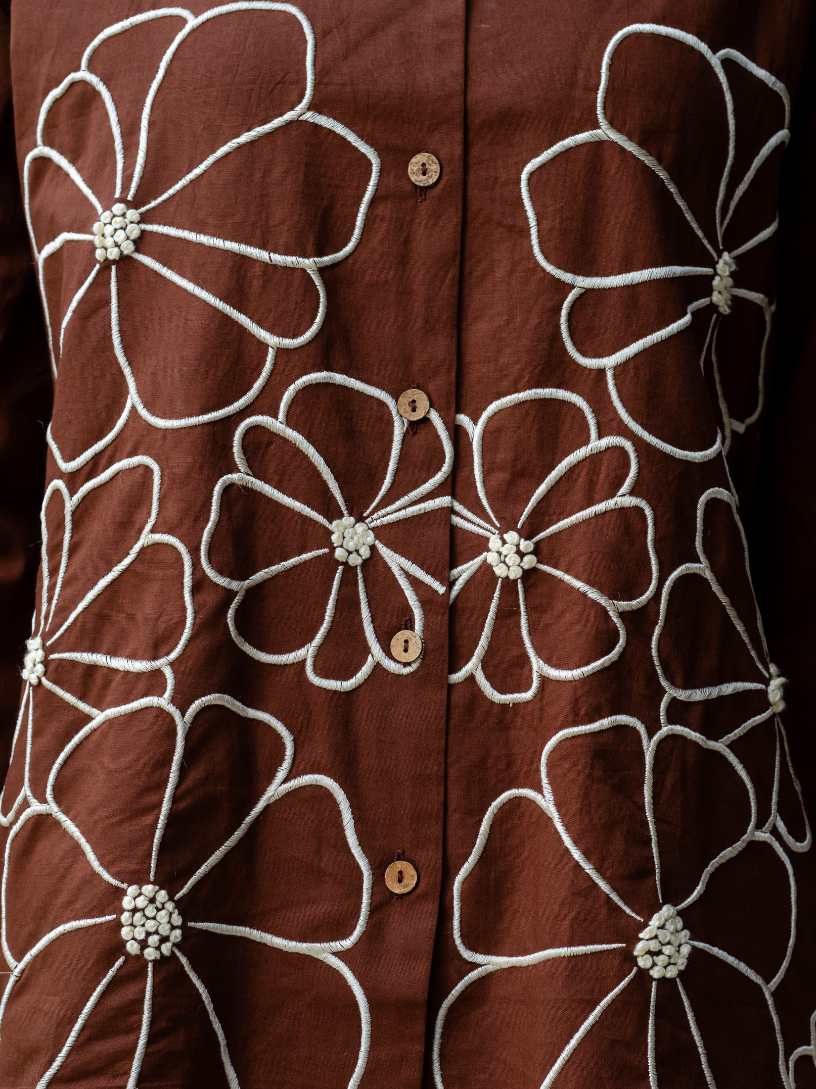 Women Brown Embroidered Thread Work Pure Cotton coord set with cutwork