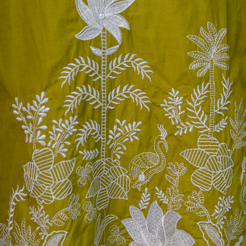 Women lime green  Embroidered Thread Work Pure Cotton Kurta with Trousers