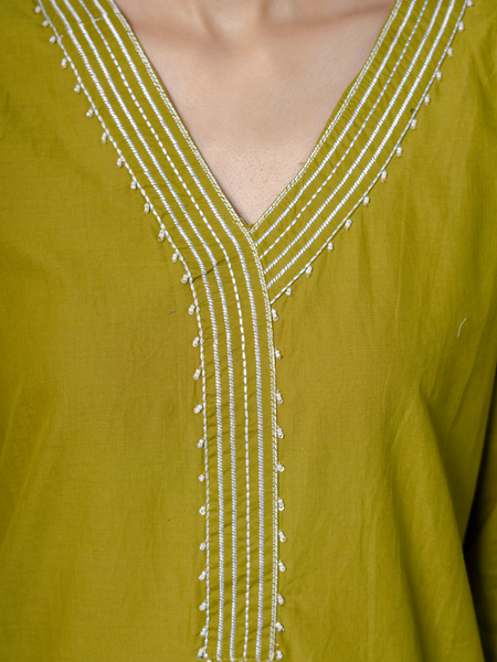 Women lime green  Embroidered Thread Work Pure Cotton Kurta with Trousers
