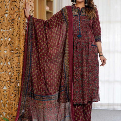 Cotton Motifs Kurta Set with Dupatta